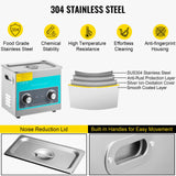 VEVOR Knob Ultrasonic Cleaner 3L 40kHz Ultrasonic Cleaning Machine Knob Control Sonic Cleaner 304 Stainless Steel Ultrasonic Cleaner Machine with Heater & Timer for Cleaning Jewelry Eyeglasses Watches - Close-Up Angle
