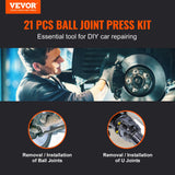 VEVOR Ball Joint Press Kit, 21 pcs Tool Kit, C-press Ball joint Remove and Install Tools, for Most 2WD and 4WD Cars, Heavy Duty Ball Joint Repair Kit for Automotive Repairing - Front View