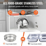 VEVOR Roll Top Chafing Dish Buffet Set, 5.5L 2 Pack, Stainless Steel Chafer with 2 Full Size Pans, Round Catering Warmer Server with Lid Water Pan Stand Fuel Holder, for at Least 5 People Each - Side View