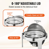 VEVOR Roll Top Chafing Dish Buffet Set, 5.5L 2 Pack, Stainless Steel Chafer with 2 Full Size Pans, Round Catering Warmer Server with Lid Water Pan Stand Fuel Holder, for at Least 5 People Each - Top-Down View