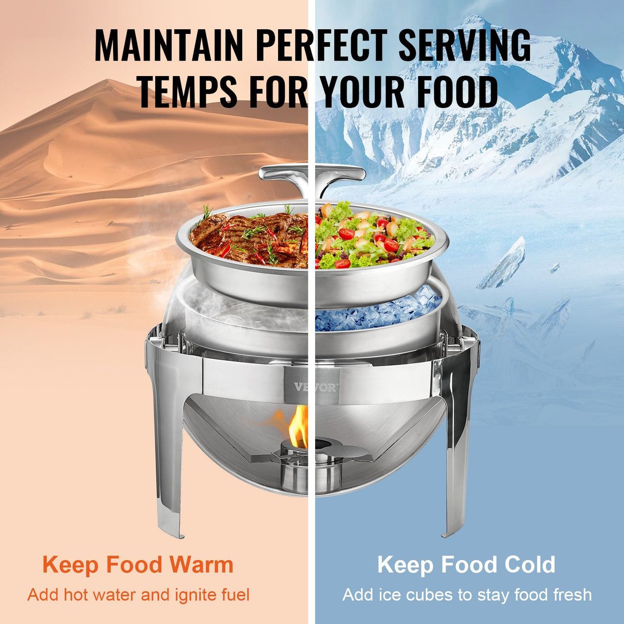 Roll Top Chafing Dish Buffet Set, 5.5L 2 Pack, Stainless Steel Chafer with 2 Full Size Pans, Round Catering Warmer Server with Lid Water Pan Stand Fuel Holder, for at Least 5 People Each
