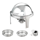 VEVOR Roll Top Chafing Dish Buffet Set, 5.5L 2 Pack, Stainless Steel Chafer with 2 Full Size Pans, Round Catering Warmer Server with Lid Water Pan Stand Fuel Holder, for at Least 5 People Each - Extra Image