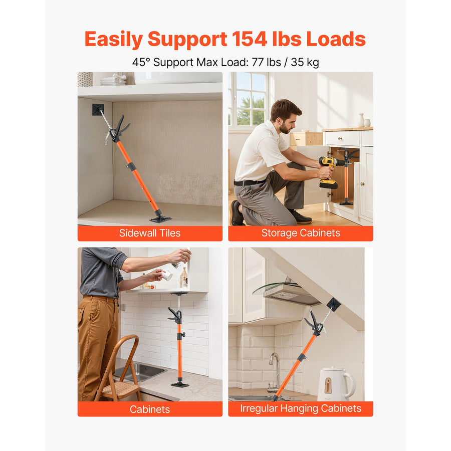 Cabinet Jack Support Pole, 2-Pack, 54-155 cm Steel Telescopic Quick Support Rod, Adjustable 3rd Hand System up to 70 kg Capacity for Installing Cabinets, Lifting Drywall, Cargo Bars