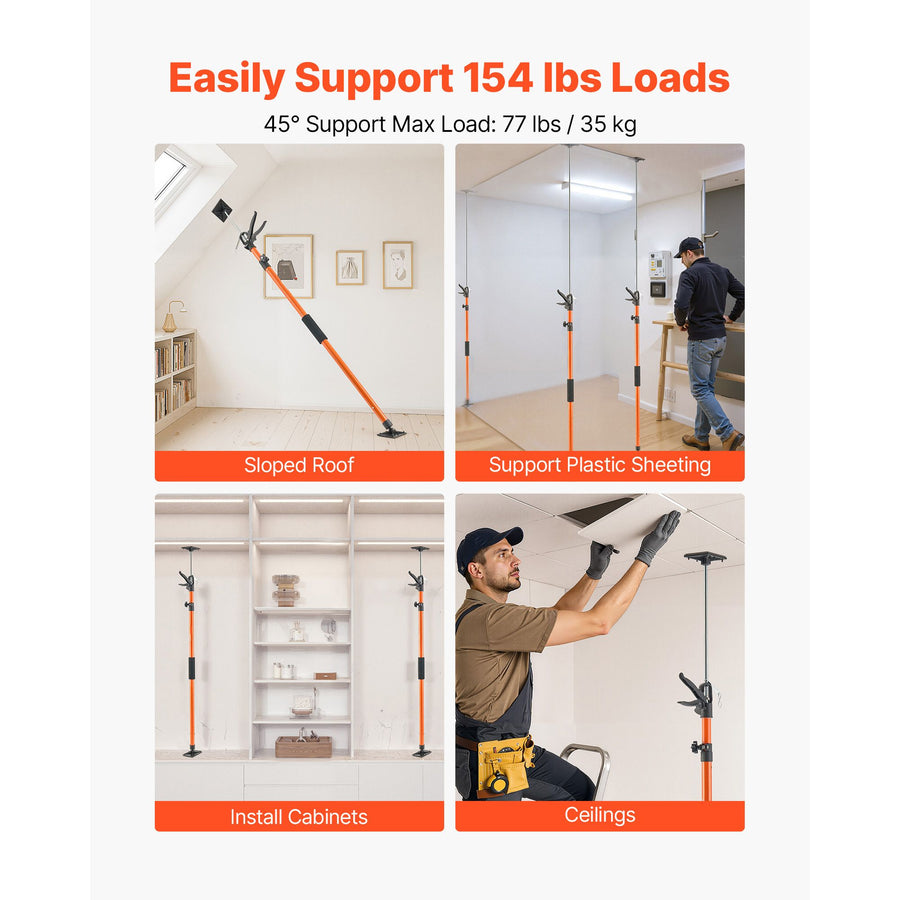 Cabinet Jack Support Pole, 2-Pack, 116-290 cm Steel Telescopic Quick Support Rod, Adjustable 3rd Hand System up to 70 kg Capacity for Installing Cabinets, Lifting Drywall, Cargo Bars