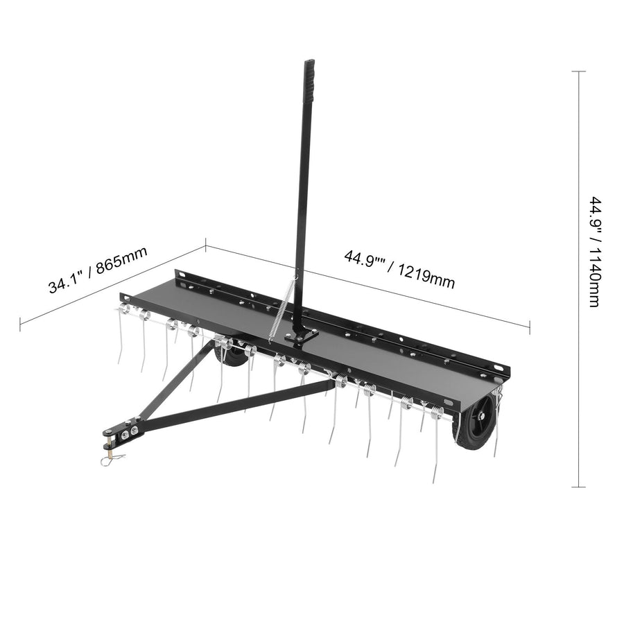 Tow Behind Dethatcher, 1219mm Tow Dethatcher with 24 Spring Steel Tines, Lawn Dethatcher Rake for ATV or Mower, Tow Behind Lawn Rake with Lift Handle for Garden Farm Grass