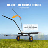 VEVOR Tow Behind Dethatcher, 1.5m Tow Dethatcher with 24 Steel Tines, Lawn Dethatcher Rake for ATV or Mower, Tow Behind Lawn Rake with Lift Handle for Leaves, Pine Needles, and Grass - Top-Down View