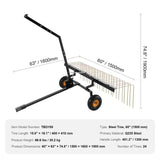 VEVOR Tow Behind Dethatcher, 1.5m Tow Dethatcher with 24 Steel Tines, Lawn Dethatcher Rake for ATV or Mower, Tow Behind Lawn Rake with Lift Handle for Leaves, Pine Needles, and Grass - Close-Up Angle