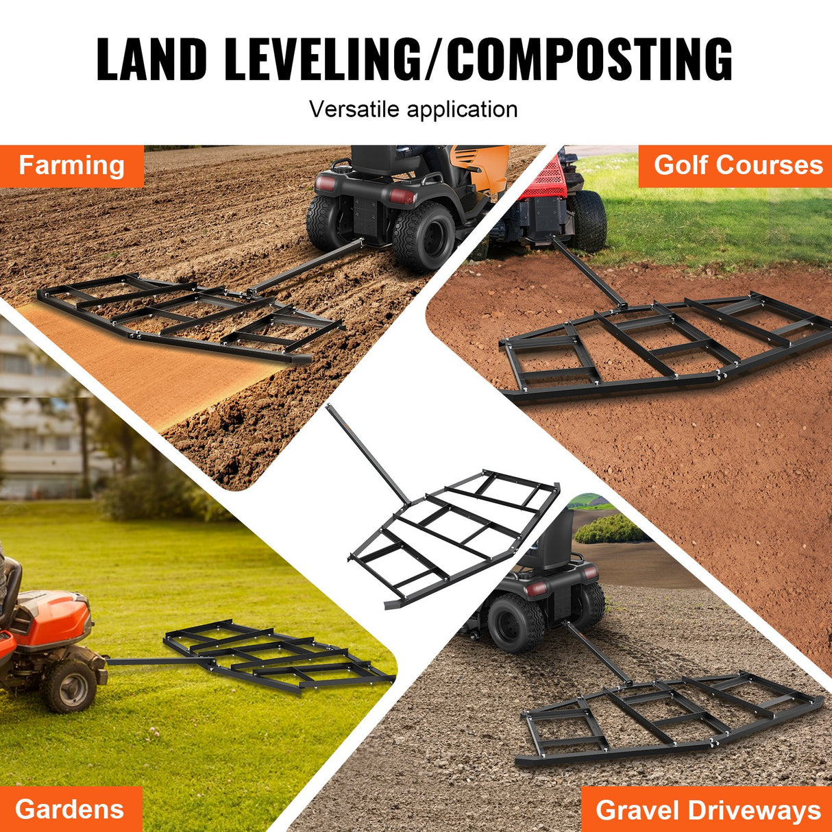 VEVOR Driveway Drag, 84" Width Tow Behind Drag Harrow, Q235 Steel Driveway Grader with Adjustable Bars, Support up to 50 lbs, Driveway Tractor Harrow for ATVs, UTVs, Garden Lawn Tractors
