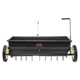 VEVOR Broadcast Spreader, 100 LB Tow Behind Poly Drop Spreader with 10" Wheels, Steel Spike Aerator, Fertilizer Spreader, Garden Seeder, and Salt