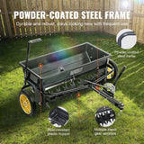VEVOR Broadcast Spreader, 100 LB Tow Behind Poly Drop Spreader with 10" Wheels, Steel Spike Aerator, Fertilizer Spreader, Garden Seeder, and Salt