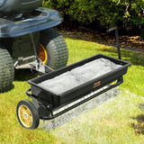 VEVOR Broadcast Spreader, 100 LB Tow Behind Poly Drop Spreader with 10" Wheels, Steel Spike Aerator, Fertilizer Spreader, Garden Seeder, and Salt