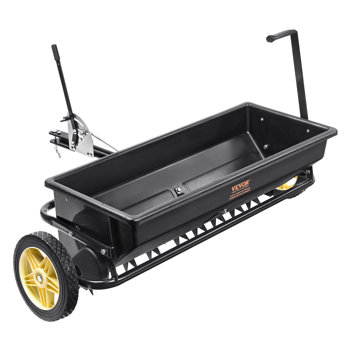 VEVOR Broadcast Spreader, 100 LB Tow Behind Poly Drop Spreader with 10" Wheels, Steel Spike Aerator, Fertilizer Spreader, Garden Seeder, and Salt