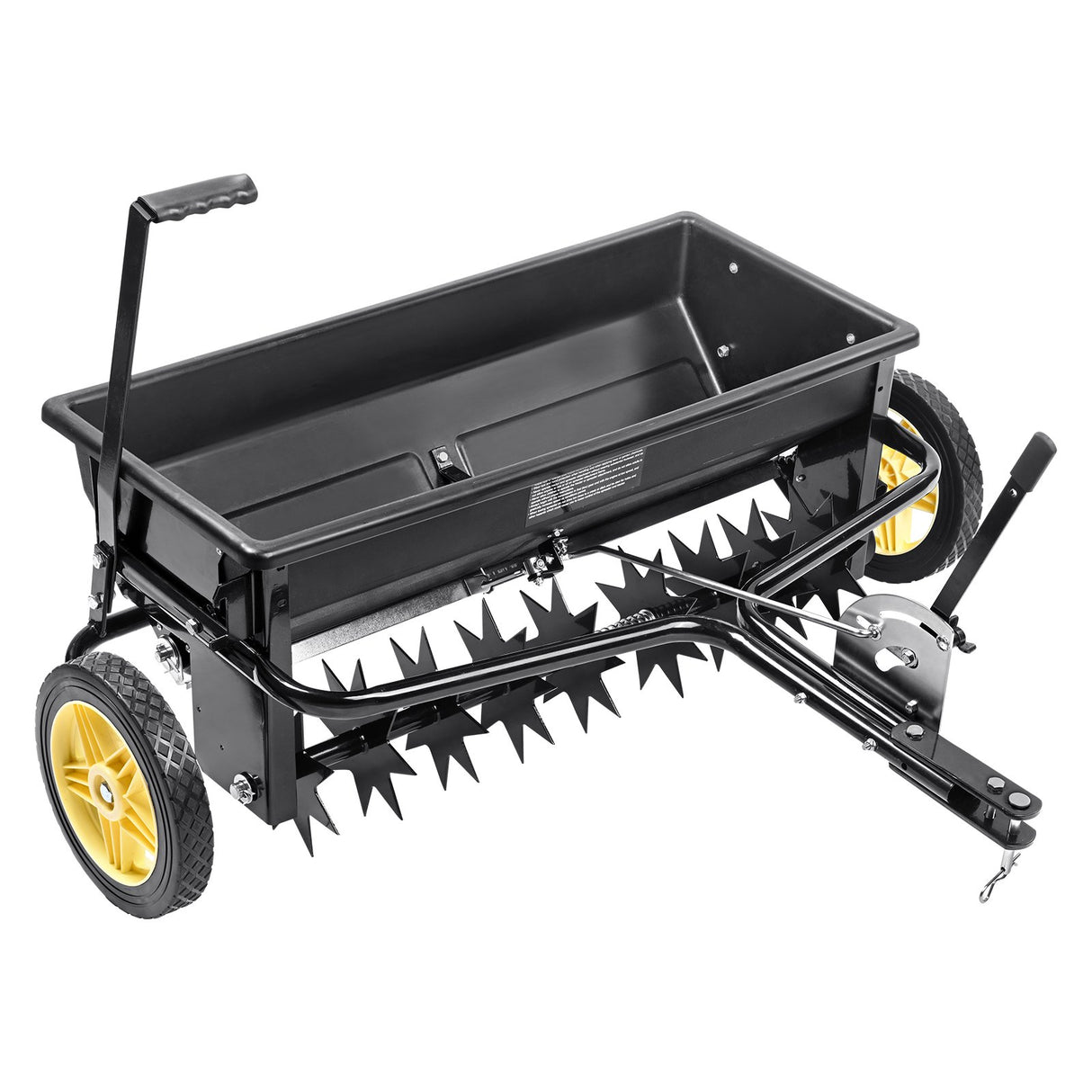 VEVOR Broadcast Spreader, 100 LB Tow Behind Poly Drop Spreader with 10" Wheels, Steel Spike Aerator, Fertilizer Spreader, Garden Seeder, and Salt