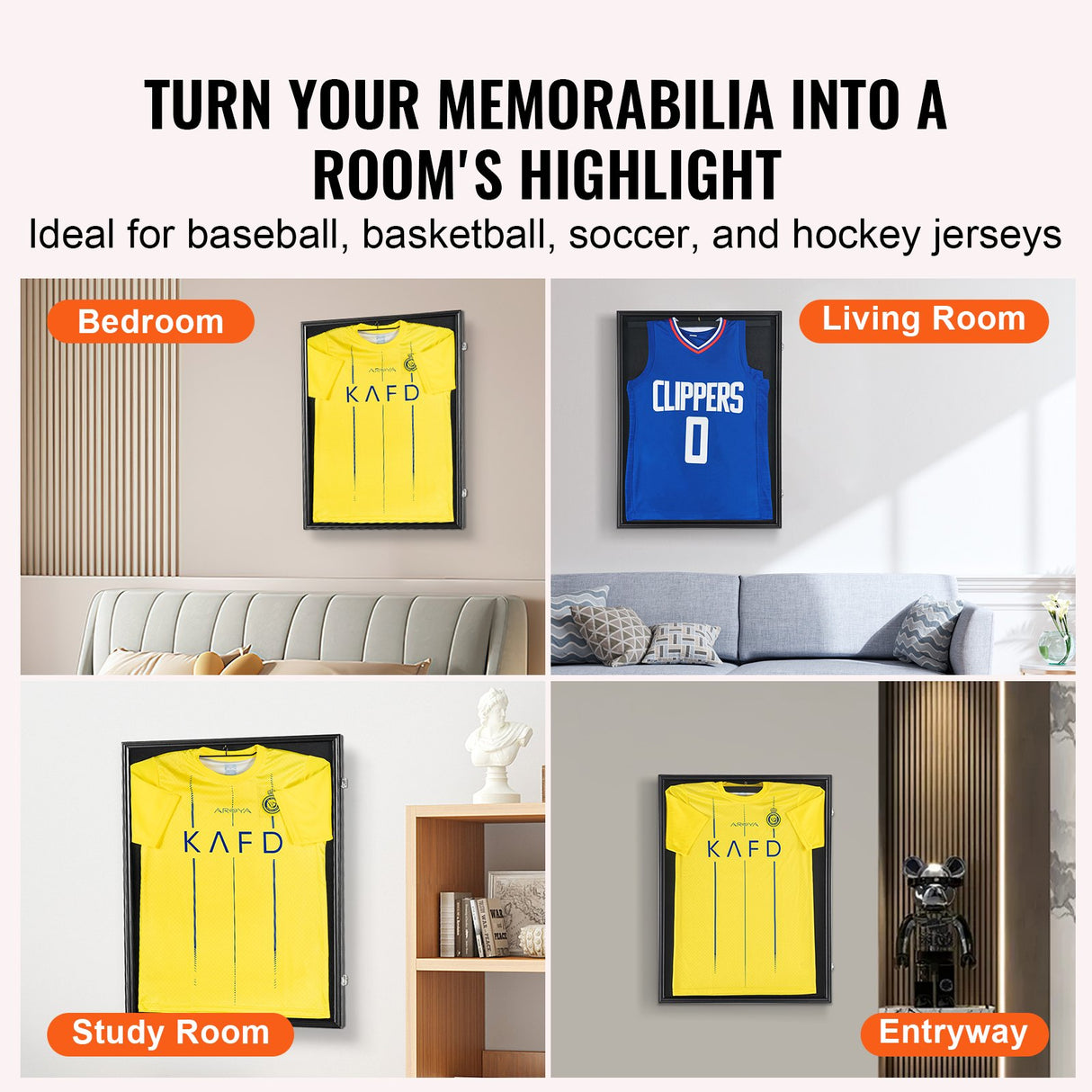 VEVOR Jersey Display Frame Case, 610 x 812 x 40 mm, Large Lockable Sport Jersey Shadow Box with 98% UV Protection PC Glass and Hangers, for Baseball
