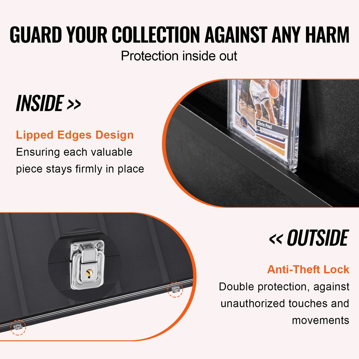 VEVOR 35 Graded Sports Card Display Case, 617 x 775 x 55 mm, Baseball Card Display Frame with 98% UV Protection Clear View PC Glass, Lockable Wall