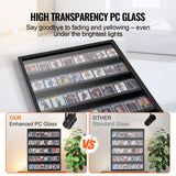 VEVOR 35 Graded Sports Card Display Case, 617 x 775 x 55 mm, Baseball Card Display Frame with 98% UV Protection Clear View PC Glass, Lockable Wall
