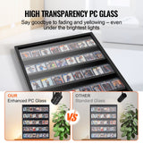 VEVOR 35 Graded Sports Card Display Case, 617 x 775 x 55 mm, Baseball Card Display Frame with 98% UV Protection Clear View PC Glass, Lockable Wall Cabinet for Football Basketball Hockey Trading Card - Top-Down View