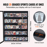 VEVOR 35 Graded Sports Card Display Case, 617 x 775 x 55 mm, Baseball Card Display Frame with 98% UV Protection Clear View PC Glass, Lockable Wall Cabinet for Football Basketball Hockey Trading Card - 45-Degree Angle