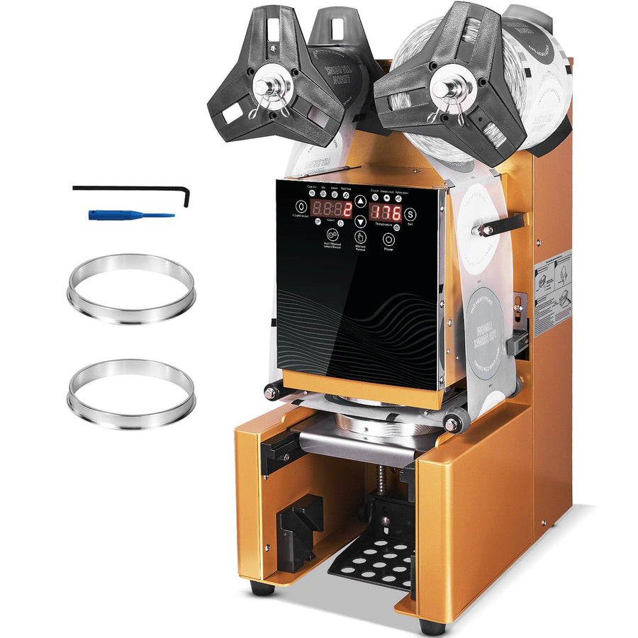 Fully Automatic Cup Sealing Machine, 500-650 Cups/H, Cup Sealer Machine for 190 mm Tall & 90/95 mm Cup, Electric Boba Tea Sealer with Digital Control LCD Panel for Bubble Milk Tea Coffee, Gold