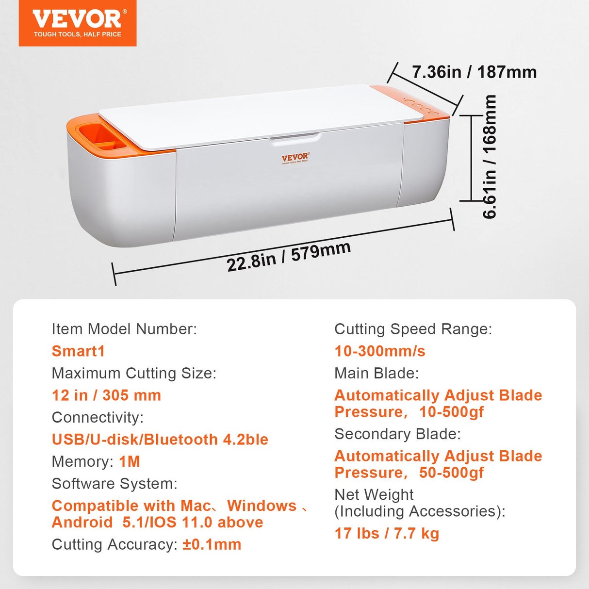 VEVOR Vinyl Cutter Machine, Bluetooth Connectivity DIY Cutting Machine, Compatible with iOS, Android, Windows and Mac, Massive Designs Included, for Creating Customized Cards, Home Decor