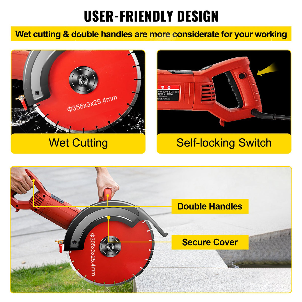 VEVOR Electric Concrete Saw, 14" Concrete Cutter, 1800W Concrete Saw, Electric Circular Saw with 14" Blade and Tools, Masonry Saw for Granite, Brick,