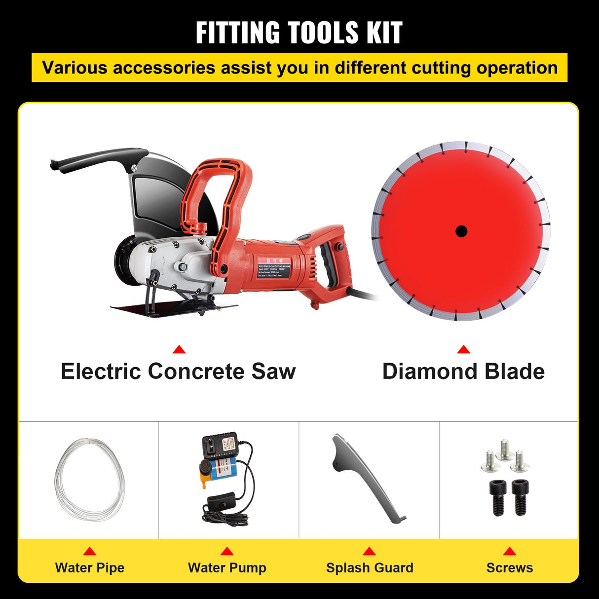 VEVOR Electric Concrete Saw, 14" Concrete Cutter, 1800W Concrete Saw, Electric Circular Saw with 14" Blade and Tools, Masonry Saw for Granite, Brick,