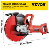 VEVOR Electric Concrete Saw, 14" Concrete Cutter, 1800W Concrete Saw, Electric Circular Saw with 14" Blade and Tools, Masonry Saw for Granite, Brick,
