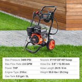VEVOR Gas Pressure Washer Gas Powered Washer 3400 PSI 2.6 GPM 210cc 5 Nozzles - Close-Up Angle