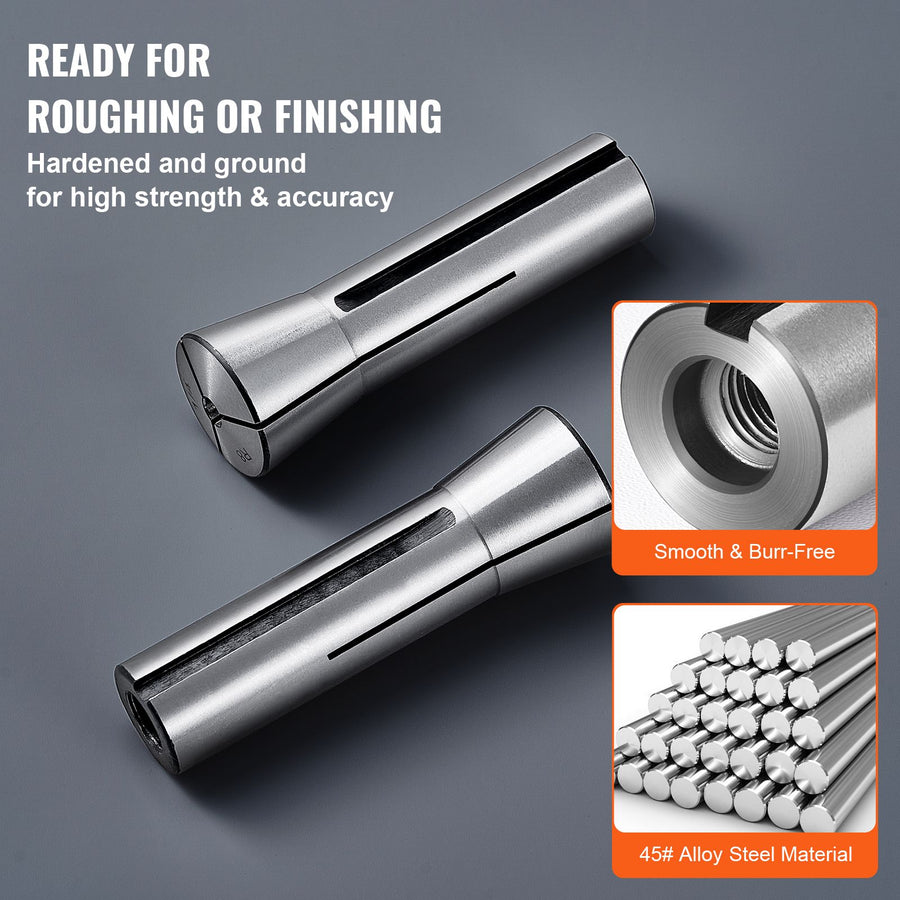 13 pcs Precision R8 Collet Set, 1/8'' - 7/8'', 45# Mill Collet Chuck 0.0012"/30μm TIR with 13 Labeled Storage Boxes, for Milling Machine Drill Presses Boring Machine Machining Center