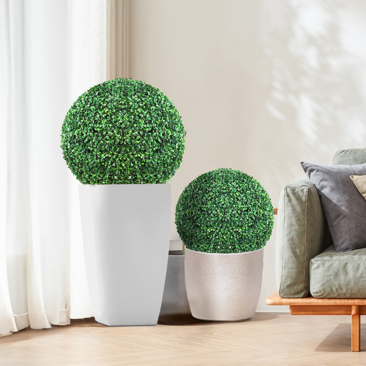 VEVOR Artificial Topiaries Boxwood Trees, (2 Pieces), Ball-Shape Faux Topiaries Plant, All-year Green Feaux Plant Decorative Balls for Backyard, Balcony,Garden, Wedding and Home