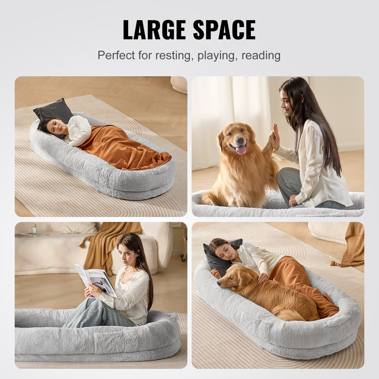 VEVOR Human Dog Bed 1720x890x250 mm Human Size Dog Bed Washable Faux Rabbit Fur