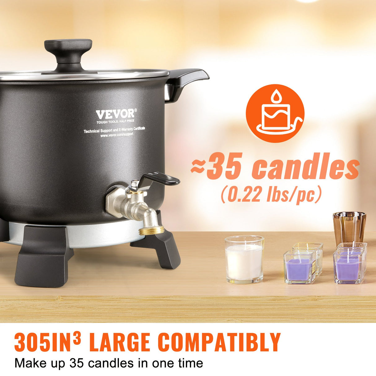 VEVOR Wax Melter for Candle Making, 5 Liter Large Electric Wax Melting Pot Easy Pour Spout, 4-level Temperature Control, Easy Clean for Candle Soap Cream Beauty Bulk Production Business or Home