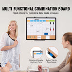 24"x 18" Monthly Calendar Whiteboard & Cork Board Combo with Aluminum Frame – 2-in-1 Magnetic Dry Erase Bulletin Board for Wall Mount – Ideal for School, Home, Office