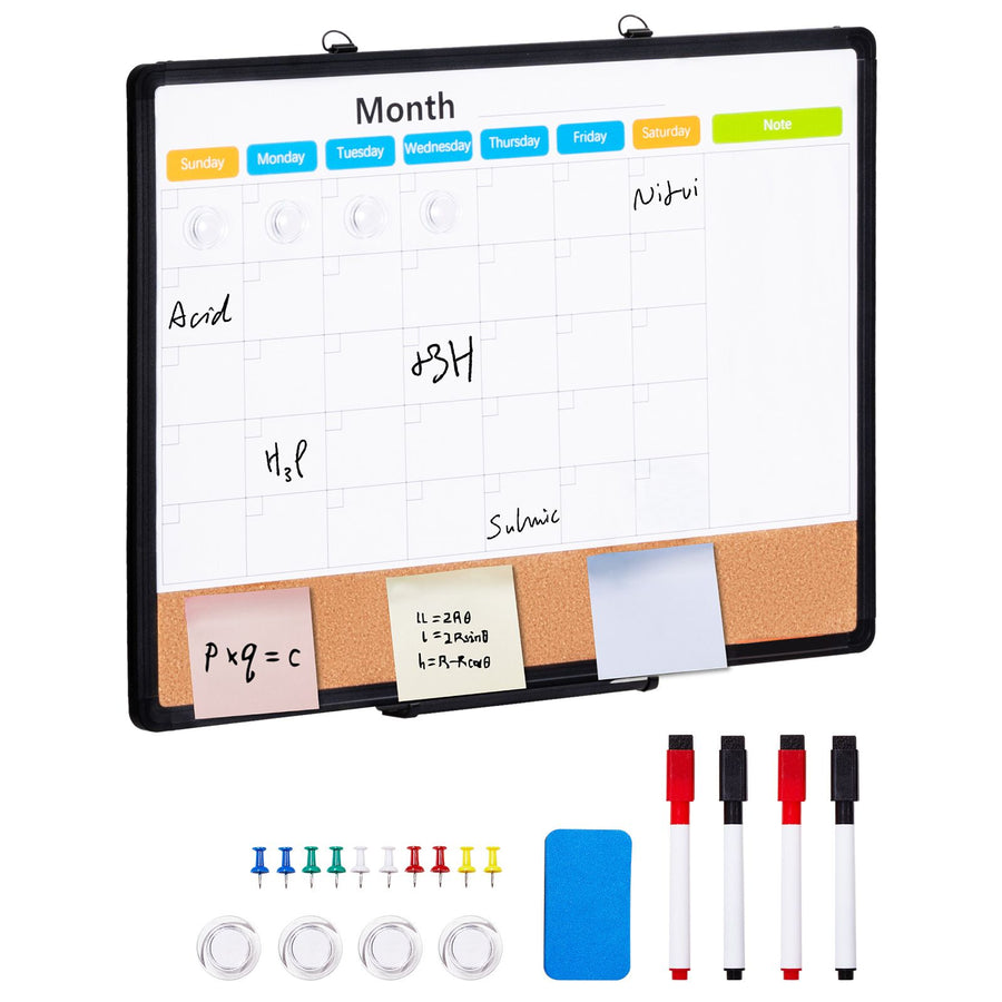 24"x 18" Monthly Calendar Whiteboard & Cork Board Combo with Aluminum Frame – 2-in-1 Magnetic Dry Erase Bulletin Board for Wall Mount – Ideal for School, Home, Office