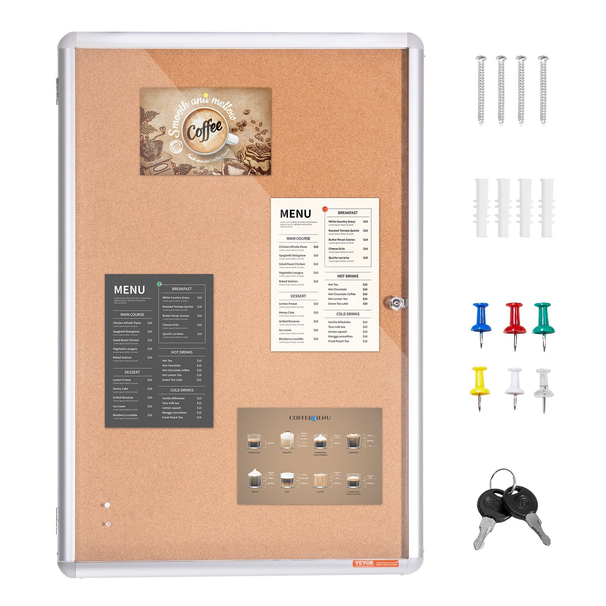 VEVOR 36"x24" Enclosed Cork Board with Aluminum Frame Lockable Bulletin Board