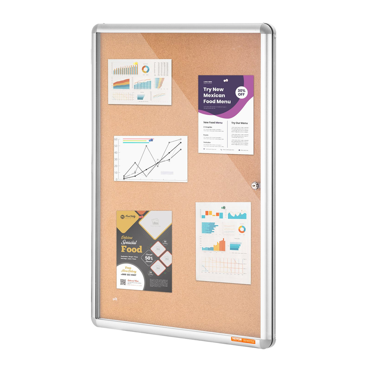 VEVOR 36"x24" Enclosed Cork Board with Aluminum Frame Lockable Bulletin Board