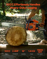 VEVOR 52cc Gas Chainsaw 1.8 kW Gas Powered 455 mm Chainsaw For Wood Cutting - Front View