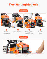 VEVOR 52cc Gas Chainsaw 1.8 kW Gas Powered 455 mm Chainsaw For Wood Cutting - Top-Down View