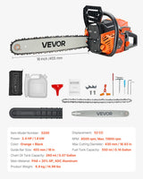 VEVOR 52cc Gas Chainsaw 1.8 kW Gas Powered 455 mm Chainsaw For Wood Cutting - Close-Up Angle