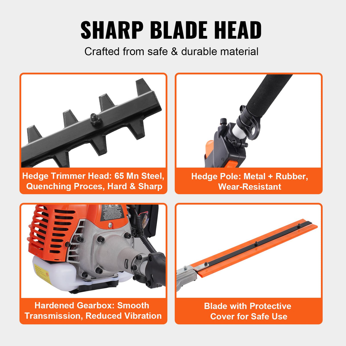 VEVOR 15.7-inch 26CC 2 Cycle Gas Hedge Trimmer, Gas Powered Pole Hedge Trimmer with Dual Sided Dual Action Blade, Adjustable Trimmer Head, Suitable