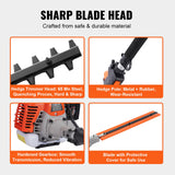 VEVOR 15.7-inch 26CC 2 Cycle Gas Hedge Trimmer, Gas Powered Pole Hedge Trimmer with Dual Sided Dual Action Blade, Adjustable Trimmer Head, Suitable