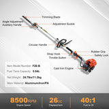 VEVOR 15.7-inch 26CC 2 Cycle Gas Hedge Trimmer, Gas Powered Pole Hedge Trimmer with Dual Sided Dual Action Blade, Adjustable Trimmer Head, Suitable