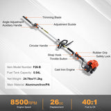 VEVOR 15.7-inch 26CC 2 Cycle Gas Hedge Trimmer, Gas Powered Pole Hedge Trimmer with Dual Sided Dual Action Blade, Adjustable Trimmer Head, Suitable for Trimming Shrubs, Bushes - Close-Up Angle