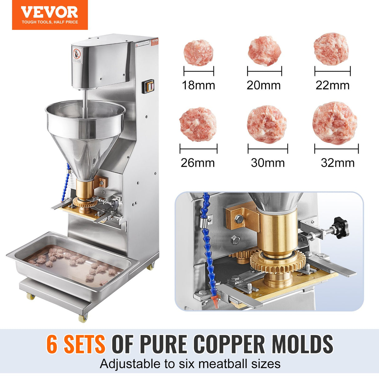 VEVOR Commercial Meatball Forming Machine, 280 PCs/min Automatic Meatball Maker, 1100W Electric Fish Beef Pork Shrimp Ball Making Tool, Stainless