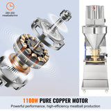 VEVOR Commercial Meatball Forming Machine, 280 PCs/min Automatic Meatball Maker, 1100W Electric Fish Beef Pork Shrimp Ball Making Tool, Stainless