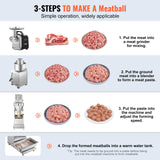VEVOR Commercial Meatball Forming Machine, 280 PCs/min Automatic Meatball Maker, 1100W Electric Fish Beef Pork Shrimp Ball Making Tool, Stainless Steel Meatball Former with 18/20/22/26/30/32 mm Models - Rear View