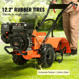 VEVOR Tiller Cultivator Gas Powered, 212CC 4-Stroke Garden Cultivator, Tiller with 4 Steel Adjustable Rear Tines for Lawn, Garden and Field Soil Cultivation