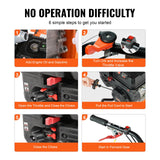 VEVOR Tiller Cultivator Gas Powered, 212CC 4-Stroke Garden Cultivator, Tiller with 4 Steel Adjustable Rear Tines for Lawn, Garden and Field Soil Cultivation - Rear View