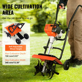 VEVOR Tiller Cultivator Gas Powered, 38CC 4-Stroke Garden Cultivator, Tiller with 4 Steel Adjustable Front Tines for Lawn, Garden and Field Soil Cultivation - Top-Down View
