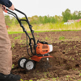 VEVOR Tiller Cultivator Gas Powered, 43CC 2-Stroke Garden Cultivator, Tiller with 4 Steel Adjustable Front Tines for Lawn, Garden and Field Soil
